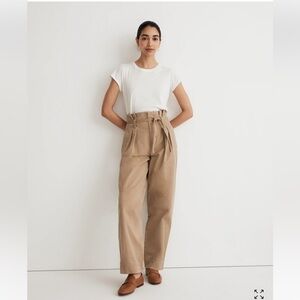 NWT MADEWELL Paperbag Trench Trousers in (Re)generative Chino Color Khaki Sz 12